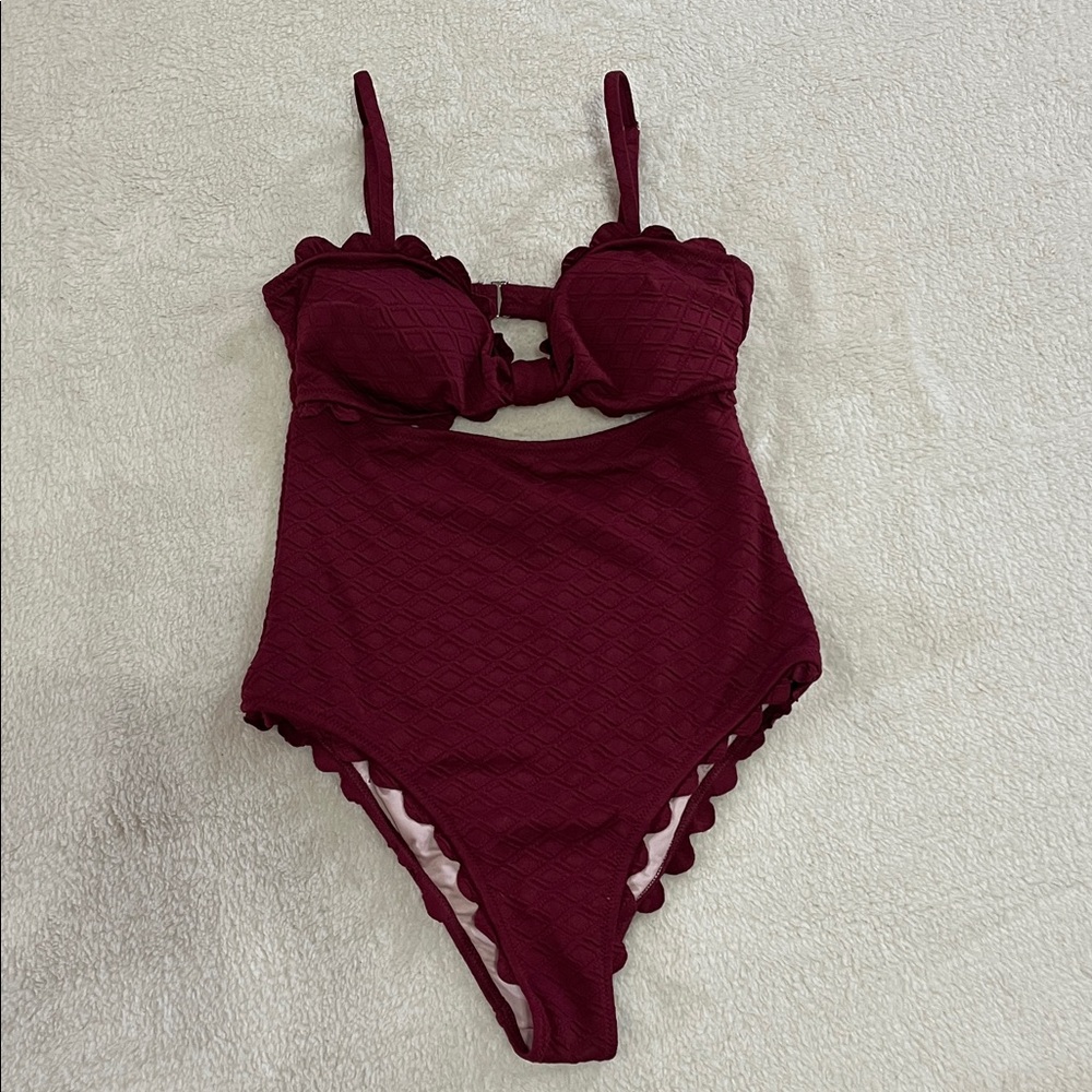 Cupshe Maroon Scalloped One Piece Swimsuit
